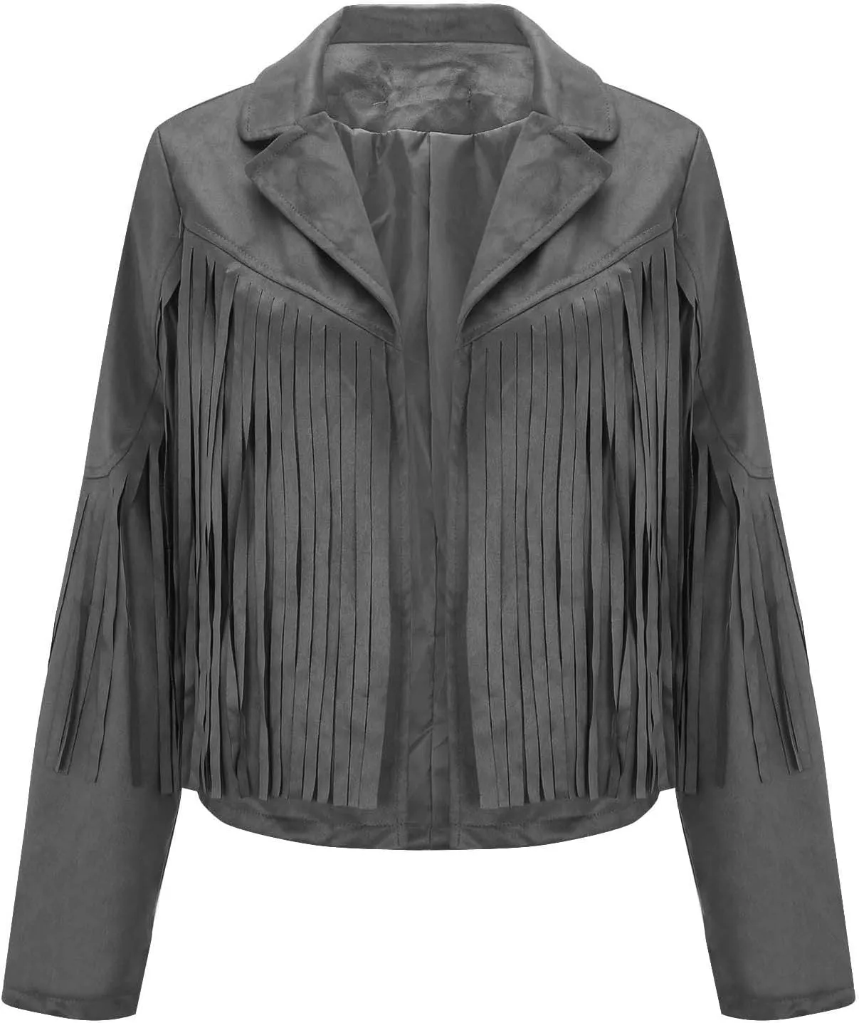 SEAOPEN Faux Suede Jacket for Women Fringe Leather Jacket Cropped Motocycle Biker Jackets Casual Lapel Tassel Jackets