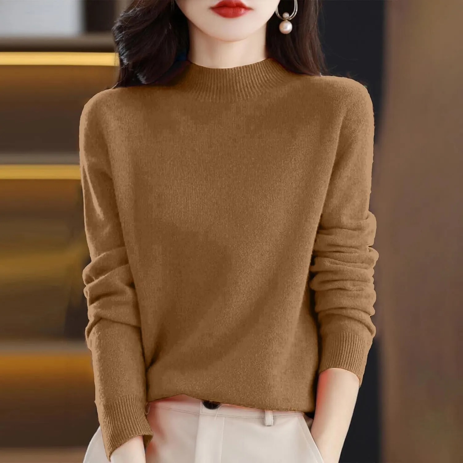 SERYU Cashmere Sweaters for Women Half Turtleneck Long Sleeve Jumper Knitted Pullover Warm Cashmere Sweater Tops