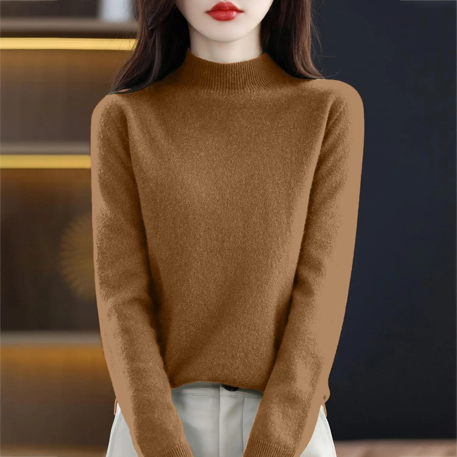 SERYU Cashmere Sweaters for Women Half Turtleneck Long Sleeve Jumper Knitted Pullover Warm Cashmere Sweater Tops
