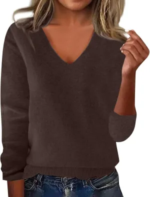 SERYU Cashmere Sweaters for Women V Neck Long Sleeve Jumper Knitted Pullover Warm Lightweight Wool Sweater Tops