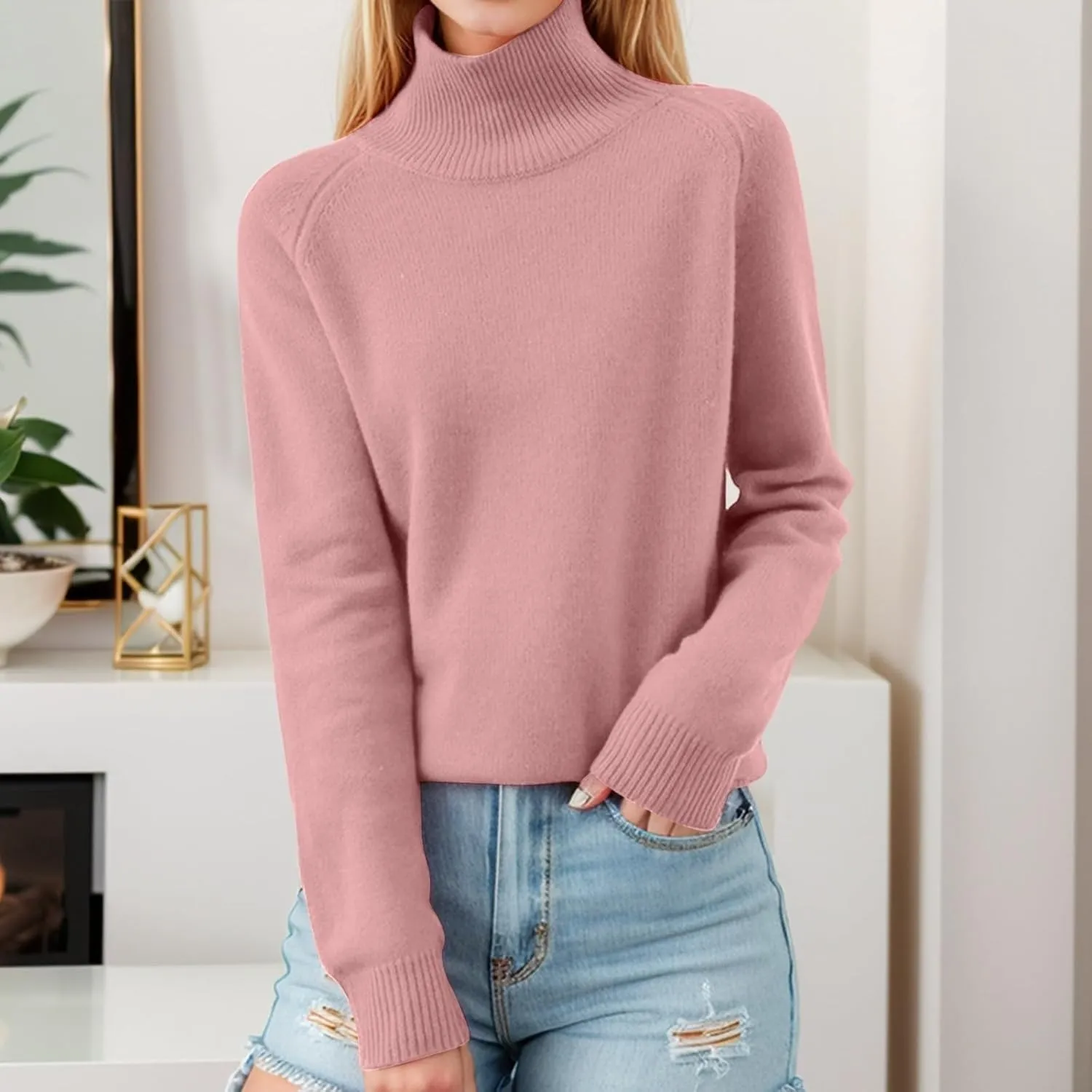 SERYU Cashmere Turtleneck Sweater for Women Comfort Pullover Tops Casual Turtleneck Long Sleeve Wool Sweater