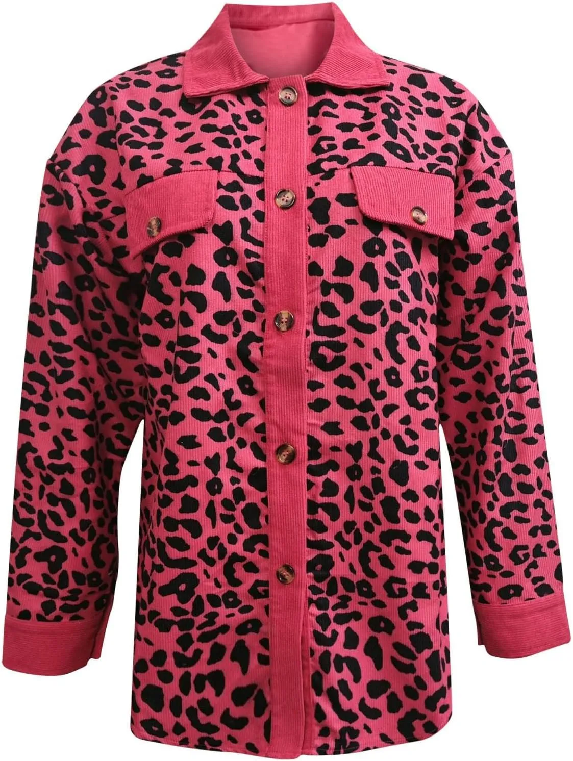 Shackets for Women 2024 Corduroy Leopard Jacket Button Down Long Sleeve Blouses Lightweight Fall Jacket Casual Coat