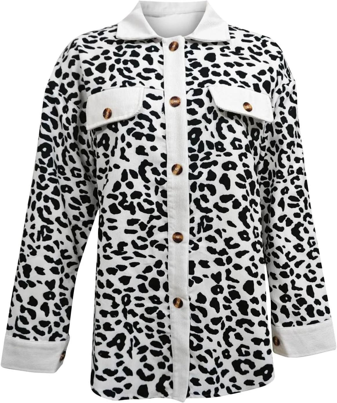 Shackets for Women 2024 Corduroy Leopard Jacket Button Down Long Sleeve Blouses Lightweight Fall Jacket Casual Coat