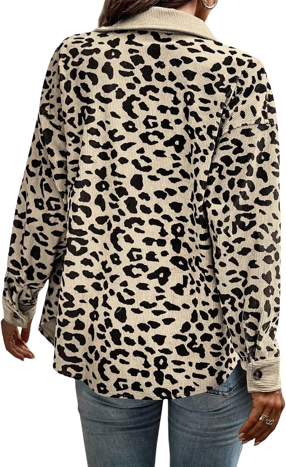 Shackets for Women 2024 Corduroy Leopard Jacket Button Down Long Sleeve Blouses Lightweight Fall Jacket Casual Coat
