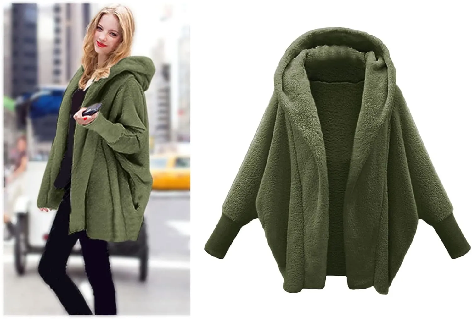 SHAOBGE Athletic Jacket Women Womens Winter Long Sleeve Solid Fuzzy Fleece Open Front Hooded Cardigans Juniors Long