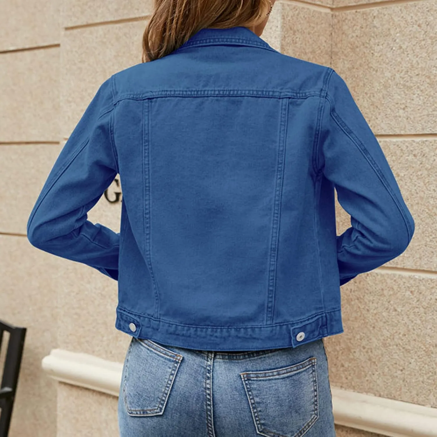 SHAOBGE Denim Duster Jacket for Women Women's Basic Solid Color Button Down Denim Cotton Jacket Stretch Jean Jackets for