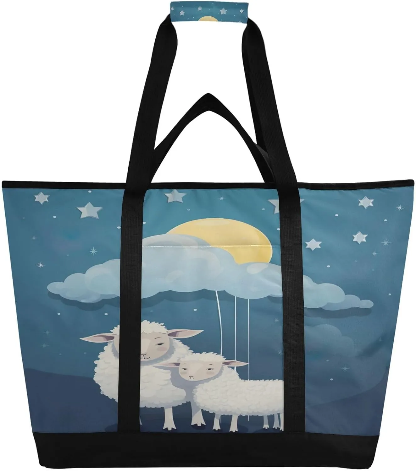 Sheep Star Tote Bag for Women with Zipper Reusable Grocery Bags Foldable Insulated Cooler Bag Handbags Totes Shopping Bags for Groceries Work Picnic Travel Beach