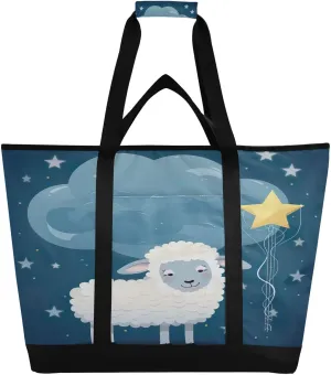 Sheep Tote Bag for Women with Zipper Reusable Grocery Bags Foldable Insulated Cooler Bag Shopping Bags Handbags Totes for Groceries Travel Beach Work Picnic