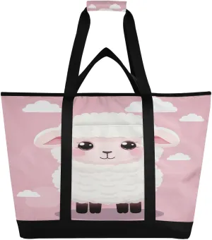 Sheep Tote Bag for Women with Zipper Reusable Grocery Bags Foldable Insulated Cooler Bag Shopping Bags Totes Handbags for Groceries Beach Picnic Travel Work