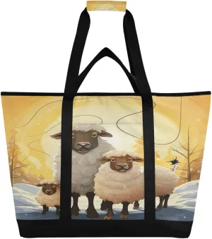 Sheep Tote Bag for Women with Zipper Reusable Grocery Bags Foldable Insulated Cooler Bag Shopping Bags Totes Handbags for Groceries Picnic Beach Travel Work