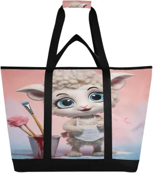 Sheep Tote Bag for Women with Zipper Reusable Grocery Bags Foldable Insulated Cooler Bag Totes Handbags Shopping Bags for Groceries Beach Picnic Travel Work