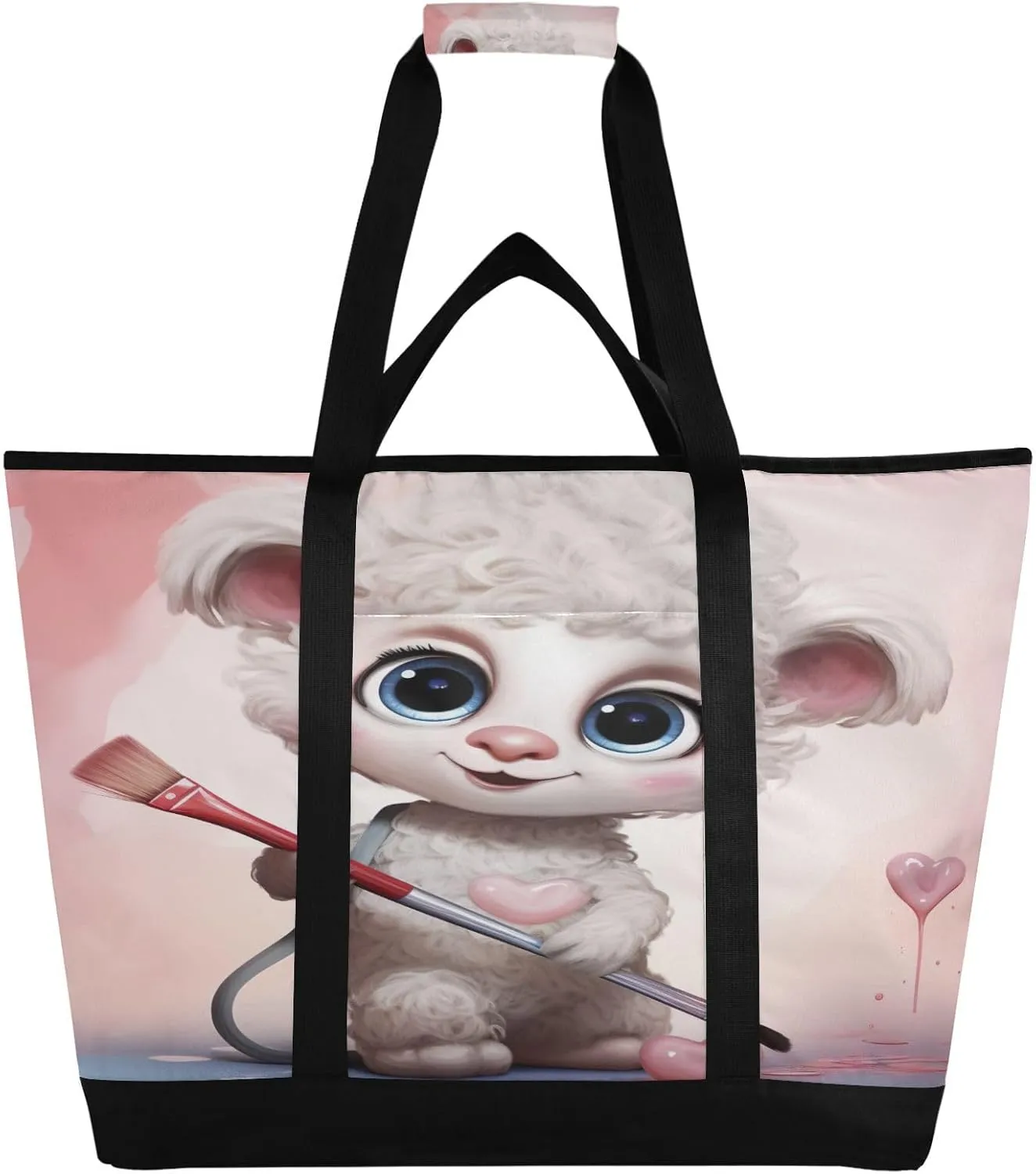 Sheep Tote Bag for Women with Zipper Reusable Grocery Bags Foldable Insulated Cooler Bag Totes Handbags Shopping Bags for Groceries Beach Travel Picnic Work