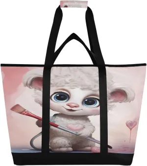 Sheep Tote Bag for Women with Zipper Reusable Grocery Bags Foldable Insulated Cooler Bag Totes Handbags Shopping Bags for Groceries Beach Travel Picnic Work