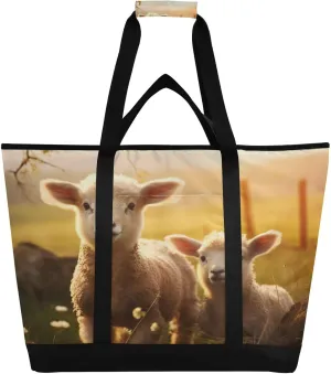 Sheeps Tote Bag for Women with Zipper Reusable Grocery Bags Foldable Insulated Cooler Bag Totes Shopping Bags Handbags for Groceries Beach Travel Picnic Work