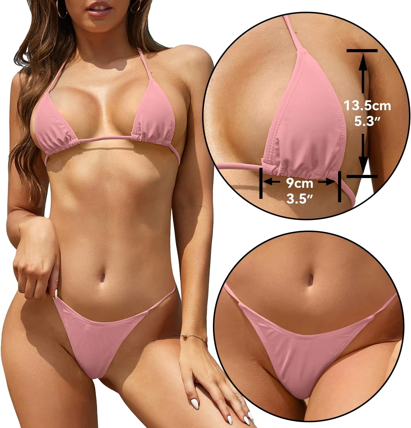 SHEKINI Women's Halter Sexy Mini Micro Bikini Extreme G String Thong Bathing Suit Two Piece Swimsuit