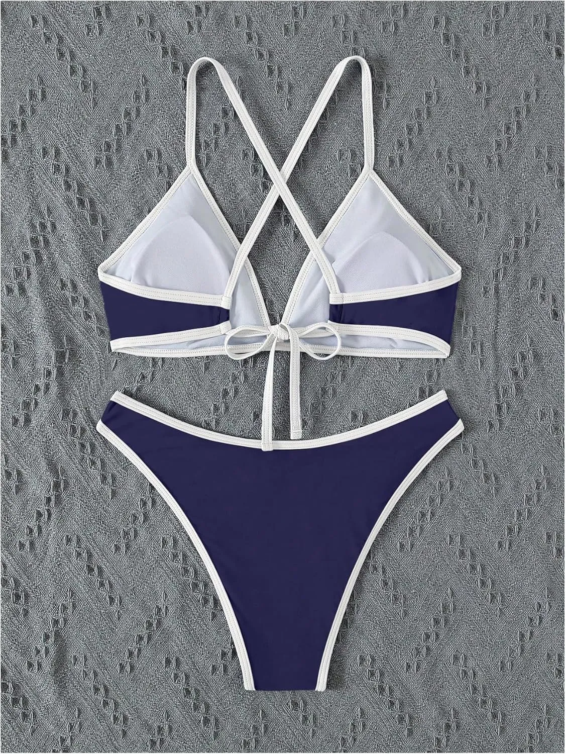 SHENHE Women's 2 Piece Bikini Set Swimsuit Color Block Criss Cross Halter Triangle Tie Back Swimwear