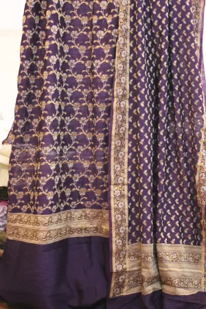 Shop Luxurious Purple Handloom 3 Pcs Cotton Silk Banarasi Dress Material