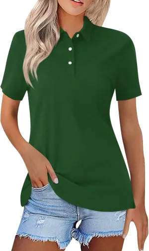 Short Sleeve Shirts for Women Polo Shirts Collared Summer Shirts Button Down Blouses Dressy Loose Fit Solid Clothes