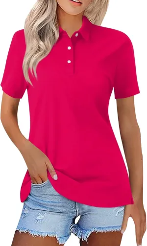 Short Sleeve Shirts for Women Polo Shirts Collared Summer Shirts Button Down Blouses Dressy Loose Fit Solid Clothes