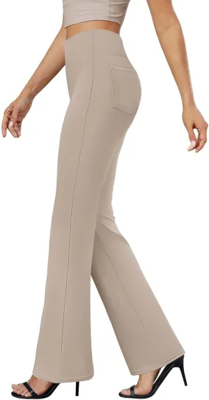 Slacks for Women Bootcut High Waisted Yoga Dress Pants Tummy Control Stretchy Work Pants Pull On Trousers with Pocket