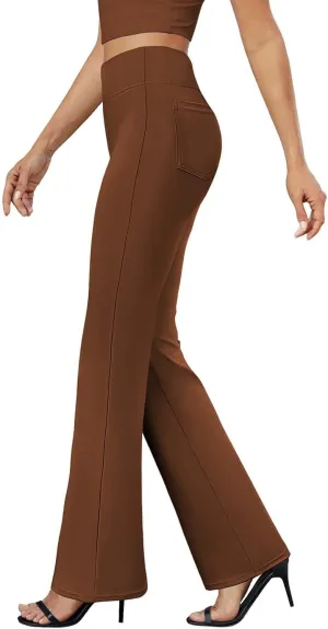 Slacks for Women Bootcut High Waisted Yoga Dress Pants Tummy Control Stretchy Work Pants Pull On Trousers with Pocket