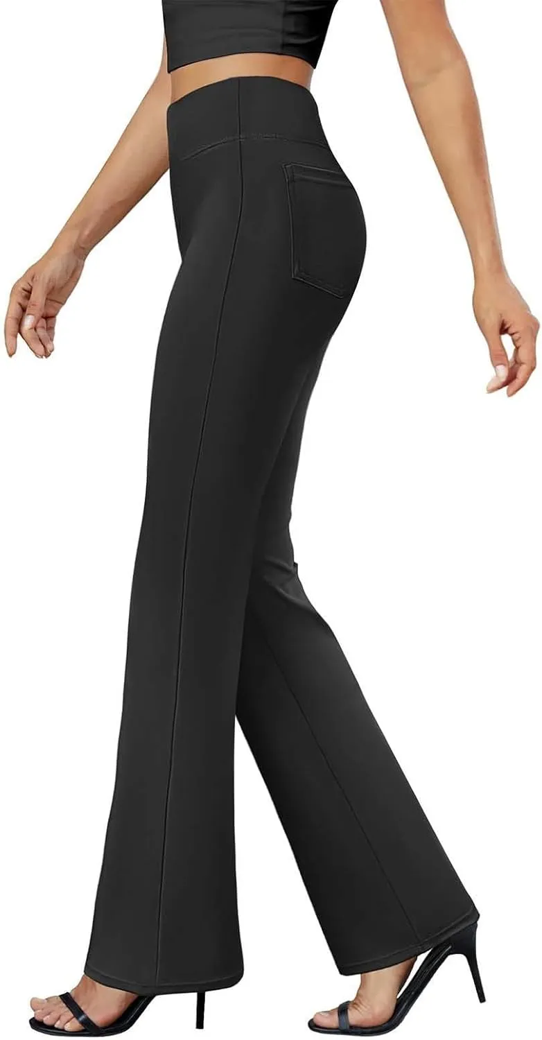 Slacks for Women Bootcut High Waisted Yoga Dress Pants Tummy Control Stretchy Work Pants Pull On Trousers with Pocket