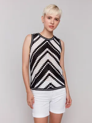 Sleeveless Crochet Crew Neck Top - Pepper