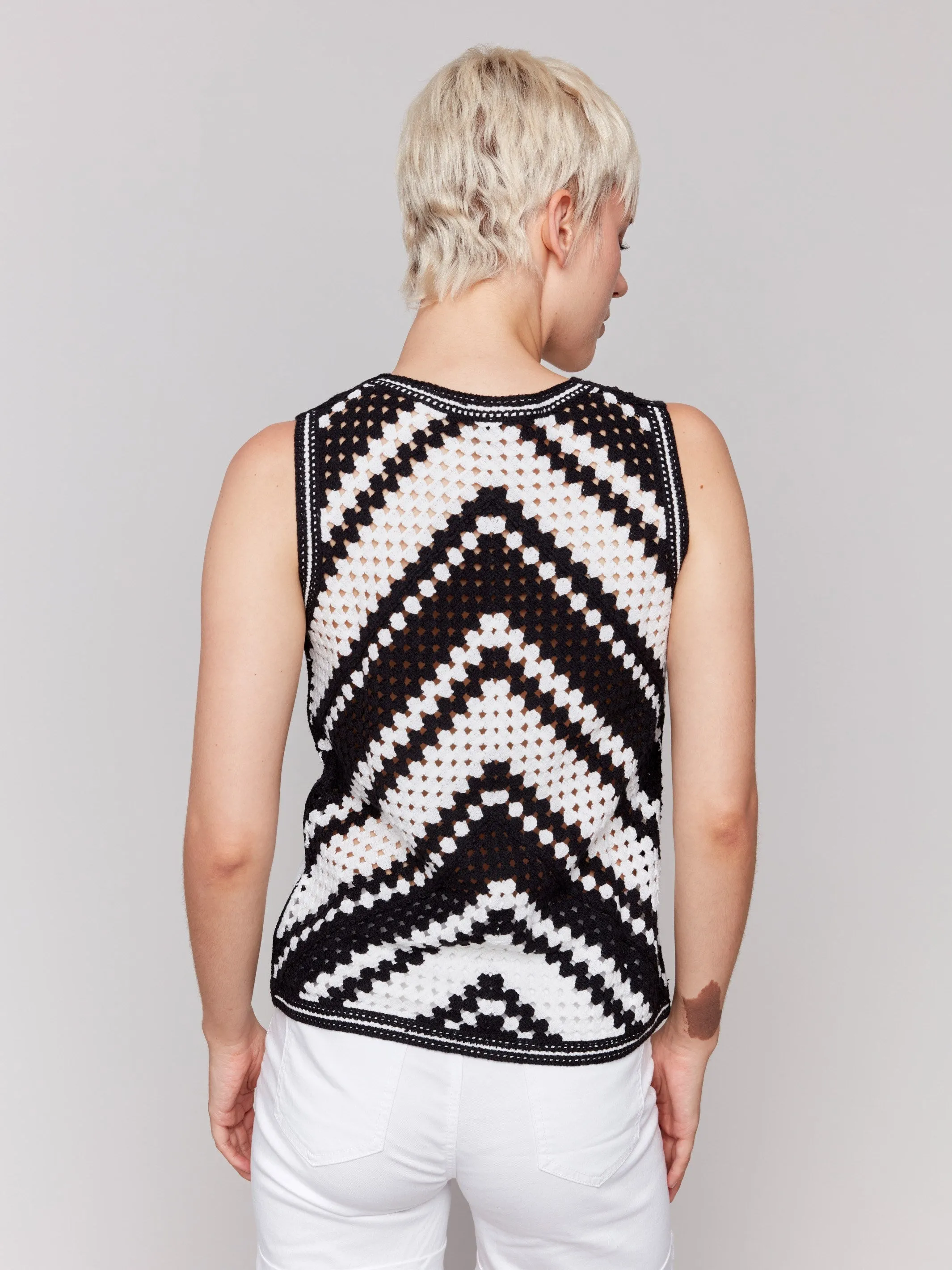 Sleeveless Crochet Crew Neck Top - Pepper