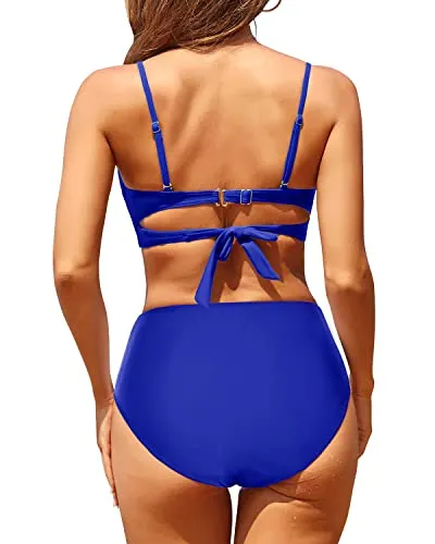 Slimming Two Piece High Waisted Bikini Set With Tummy Control Bathing Suit-Royal Blue