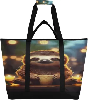 Sloth Tote Bag for Women with Zipper Reusable Grocery Bags Foldable Insulated Cooler Bag Shopping Bags Handbags Totes for Groceries Picnic Beach Travel Work