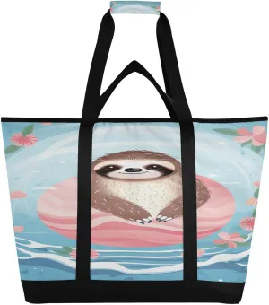 Sloth Water Tote Bag for Women with Zipper Reusable Grocery Bags Foldable Insulated Cooler Bag Totes Handbags Shopping Bags for Groceries Picnic Travel Work Beach
