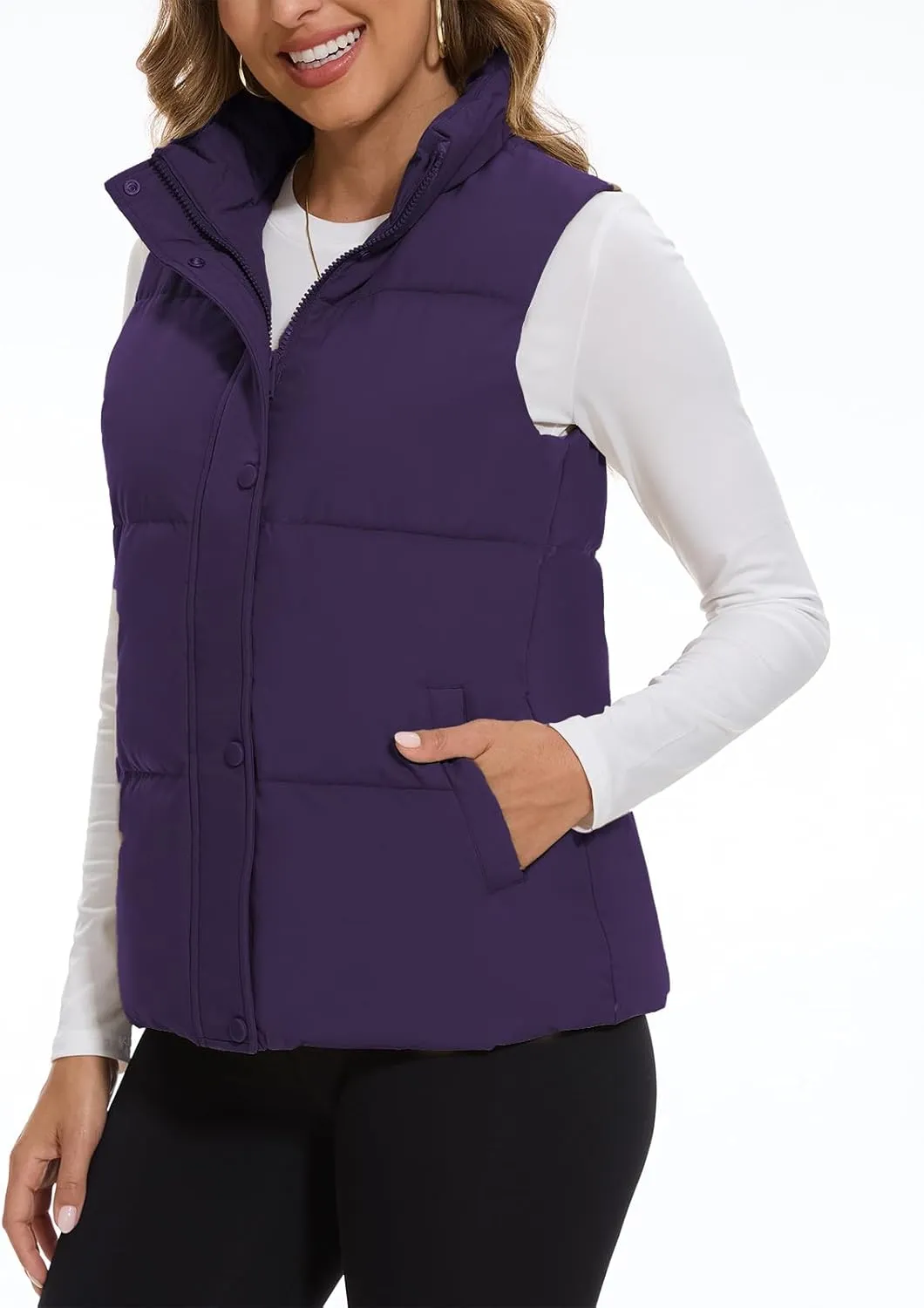 SMENG Women Puffer Vest Zip Up Stand Collar Sleeveless Winter Quilted Padded Vest Winter Down Coat Outwear with Pockets