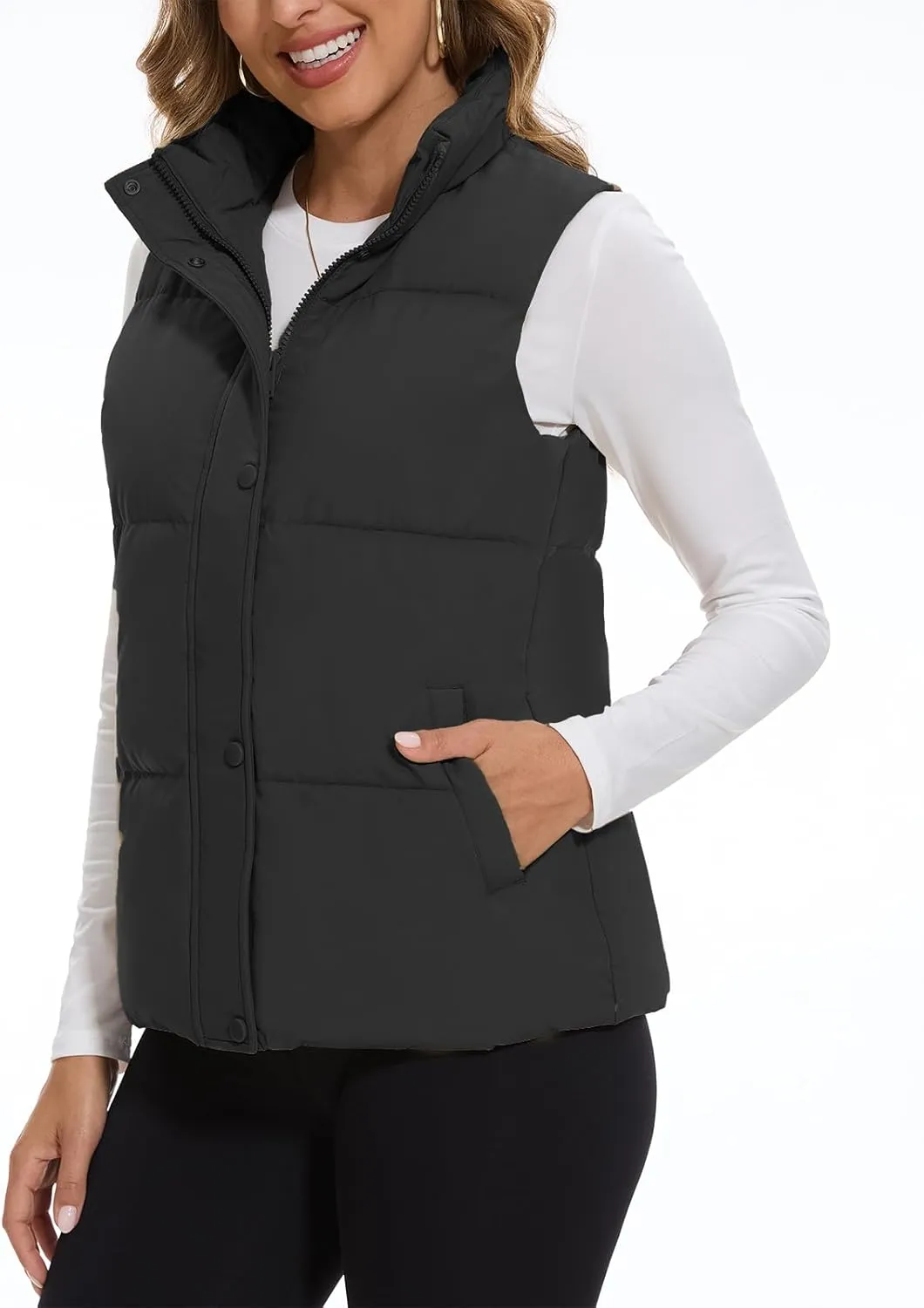 SMENG Women Puffer Vest Zip Up Stand Collar Sleeveless Winter Quilted Padded Vest Winter Down Coat Outwear with Pockets