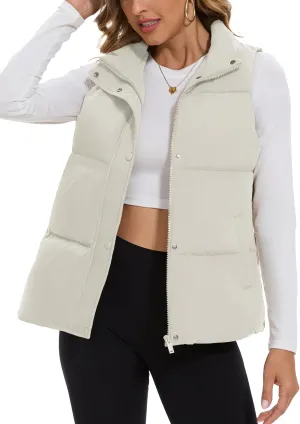 SMENG Women Puffer Vest Zip Up Stand Collar Sleeveless Winter Quilted Padded Vest Winter Down Coat Outwear with Pockets