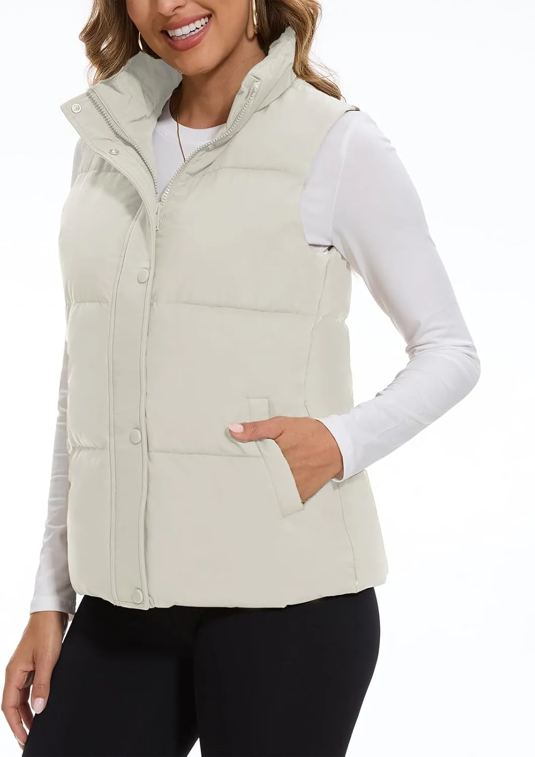 SMENG Women Puffer Vest Zip Up Stand Collar Sleeveless Winter Quilted Padded Vest Winter Down Coat Outwear with Pockets