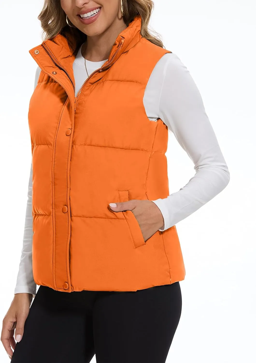 SMENG Women Puffer Vest Zip Up Stand Collar Sleeveless Winter Quilted Padded Vest Winter Down Coat Outwear with Pockets
