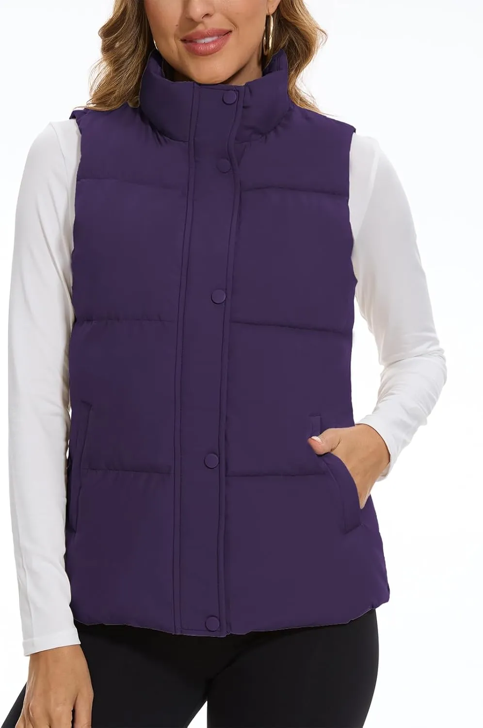 SMENG Women Puffer Vest Zip Up Stand Collar Sleeveless Winter Quilted Padded Vest Winter Down Coat Outwear with Pockets