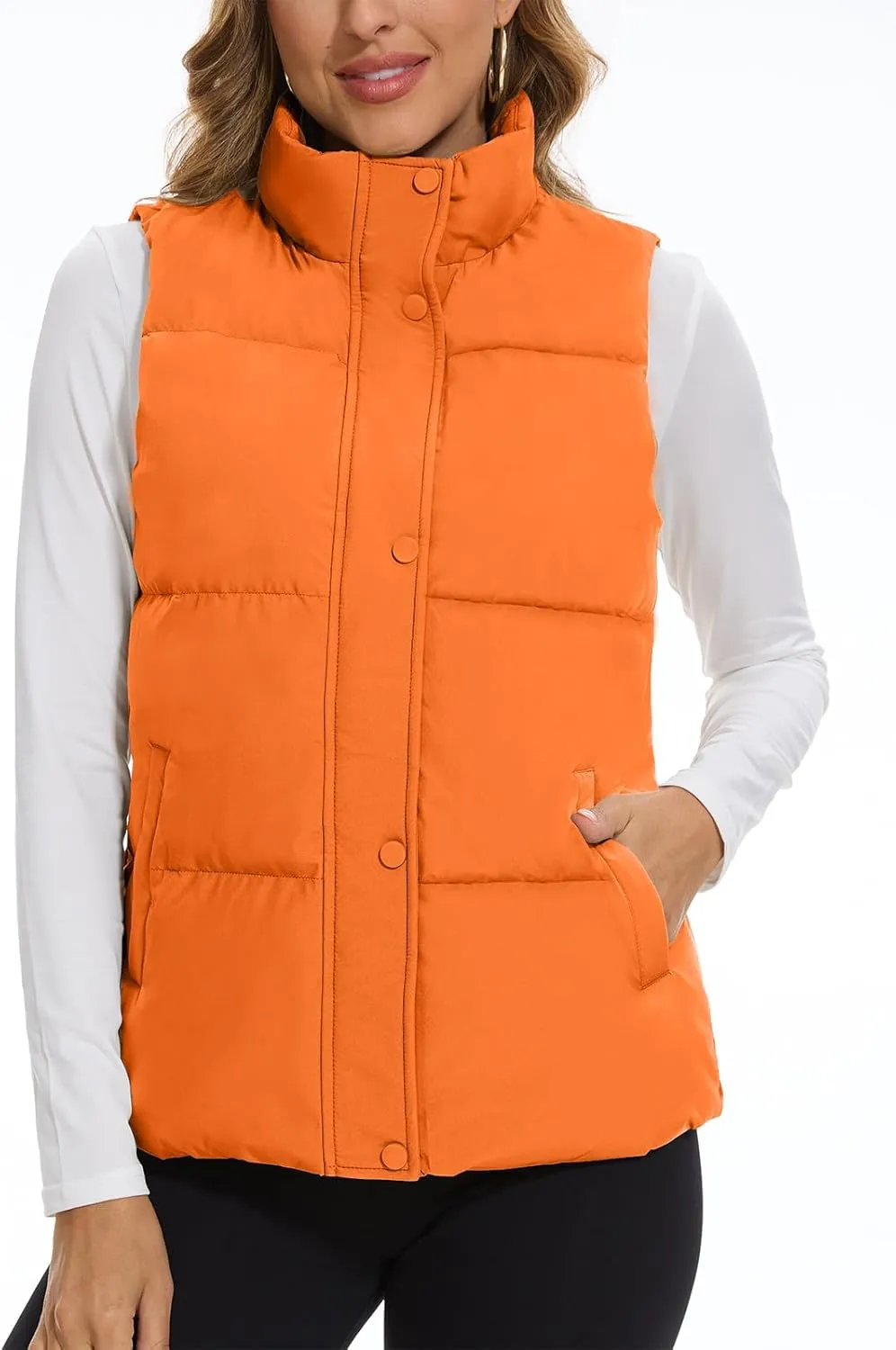 SMENG Women Puffer Vest Zip Up Stand Collar Sleeveless Winter Quilted Padded Vest Winter Down Coat Outwear with Pockets