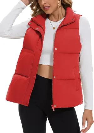 SMENG Women Puffer Vest Zip Up Stand Collar Sleeveless Winter Quilted Padded Vest Winter Down Coat Outwear with Pockets