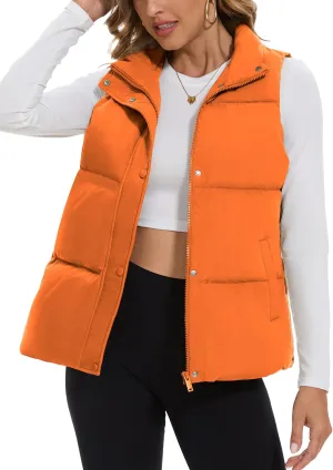 SMENG Women Puffer Vest Zip Up Stand Collar Sleeveless Winter Quilted Padded Vest Winter Down Coat Outwear with Pockets