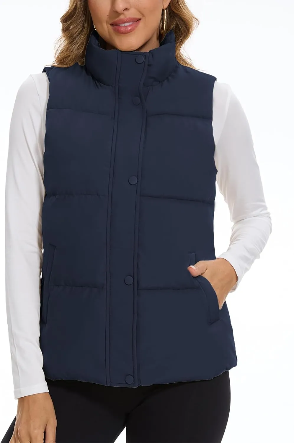 SMENG Women Puffer Vest Zip Up Stand Collar Sleeveless Winter Quilted Padded Vest Winter Down Coat Outwear with Pockets