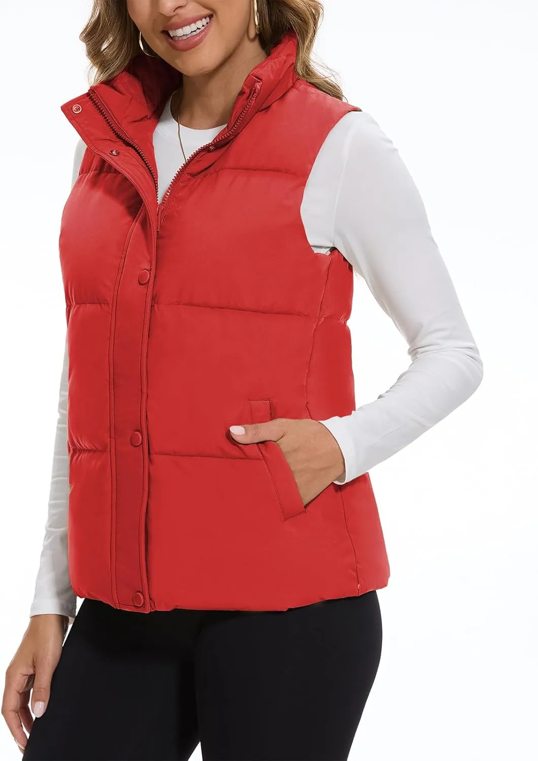SMENG Women Puffer Vest Zip Up Stand Collar Sleeveless Winter Quilted Padded Vest Winter Down Coat Outwear with Pockets