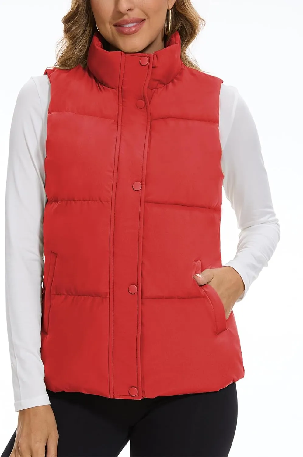 SMENG Women Puffer Vest Zip Up Stand Collar Sleeveless Winter Quilted Padded Vest Winter Down Coat Outwear with Pockets