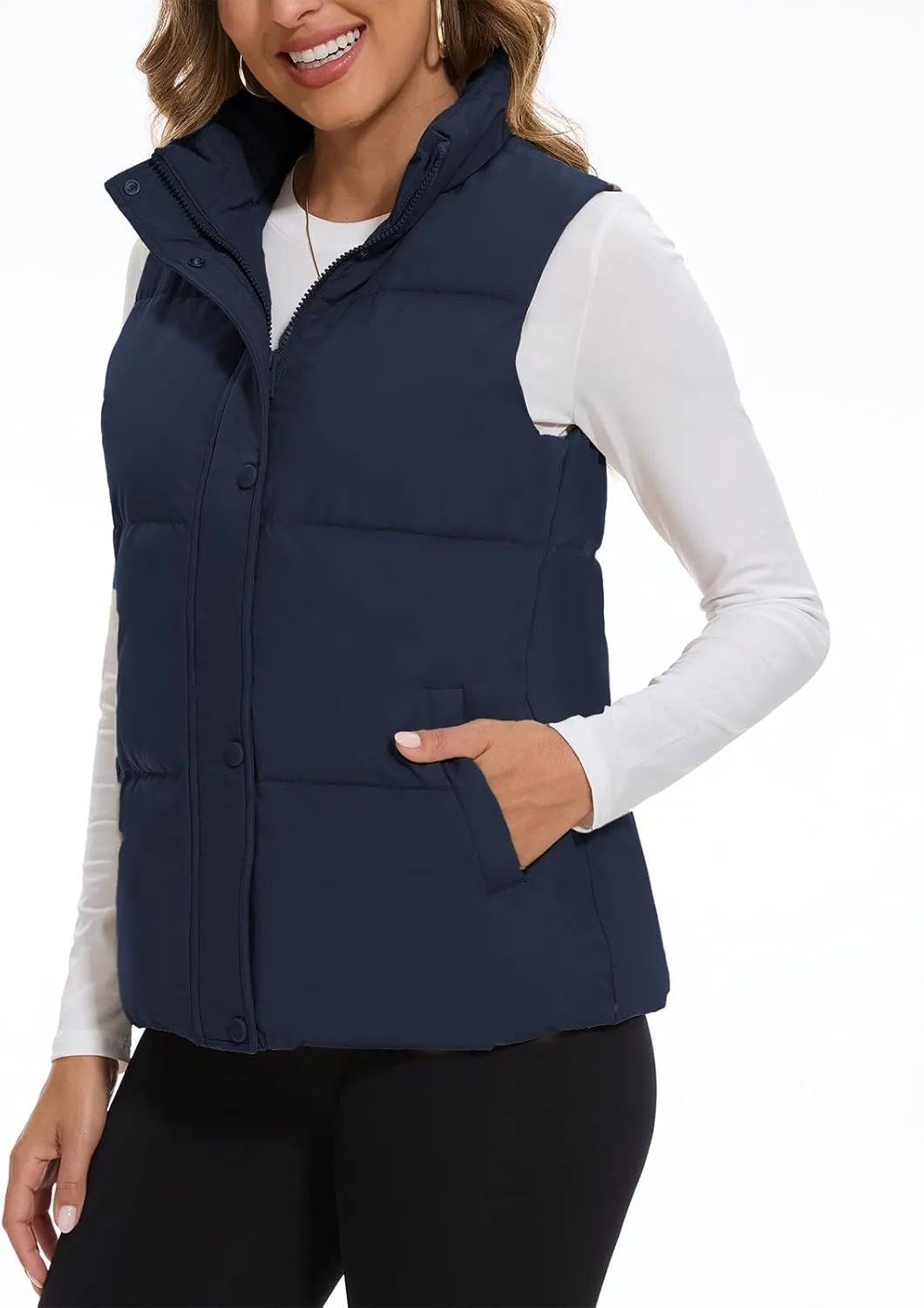 SMENG Women Puffer Vest Zip Up Stand Collar Sleeveless Winter Quilted Padded Vest Winter Down Coat Outwear with Pockets