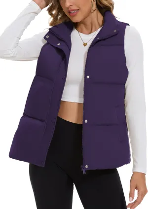 SMENG Women Puffer Vest Zip Up Stand Collar Sleeveless Winter Quilted Padded Vest Winter Down Coat Outwear with Pockets