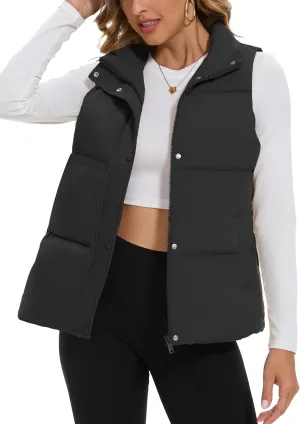 SMENG Women Puffer Vest Zip Up Stand Collar Sleeveless Winter Quilted Padded Vest Winter Down Coat Outwear with Pockets