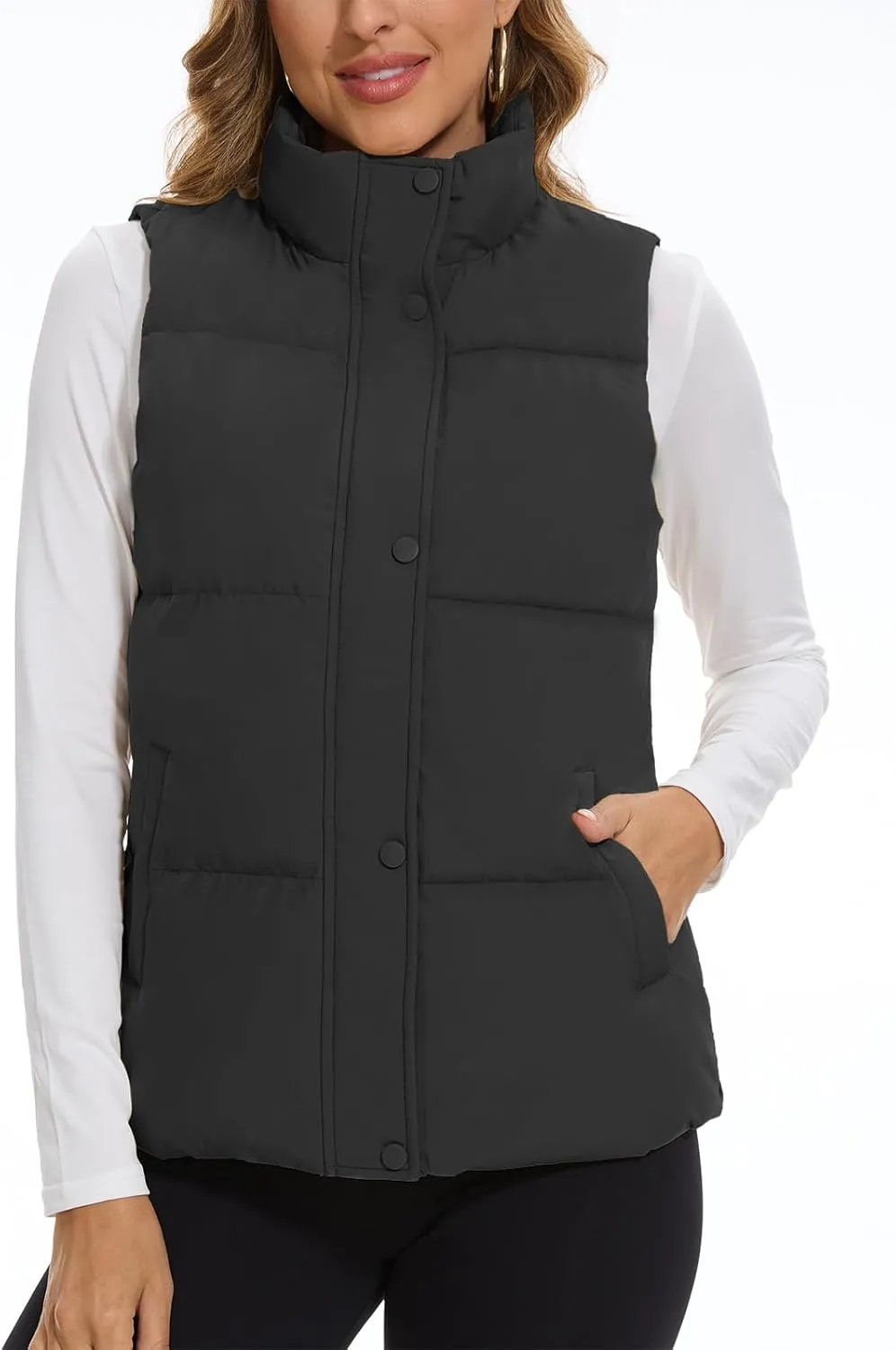 SMENG Women Puffer Vest Zip Up Stand Collar Sleeveless Winter Quilted Padded Vest Winter Down Coat Outwear with Pockets