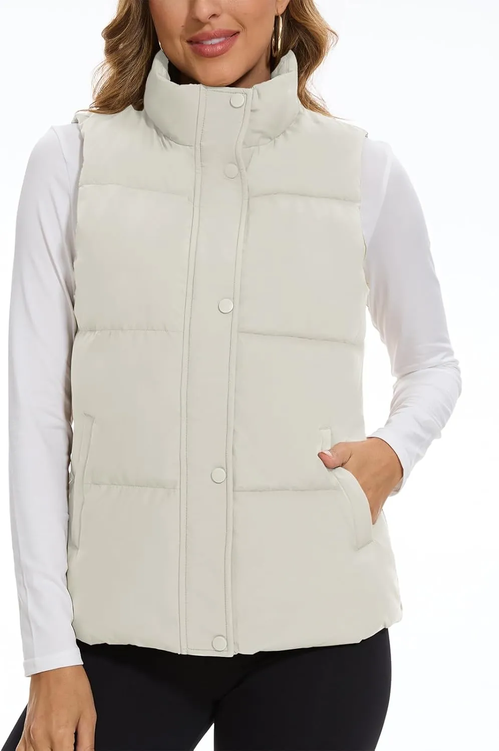 SMENG Women Puffer Vest Zip Up Stand Collar Sleeveless Winter Quilted Padded Vest Winter Down Coat Outwear with Pockets
