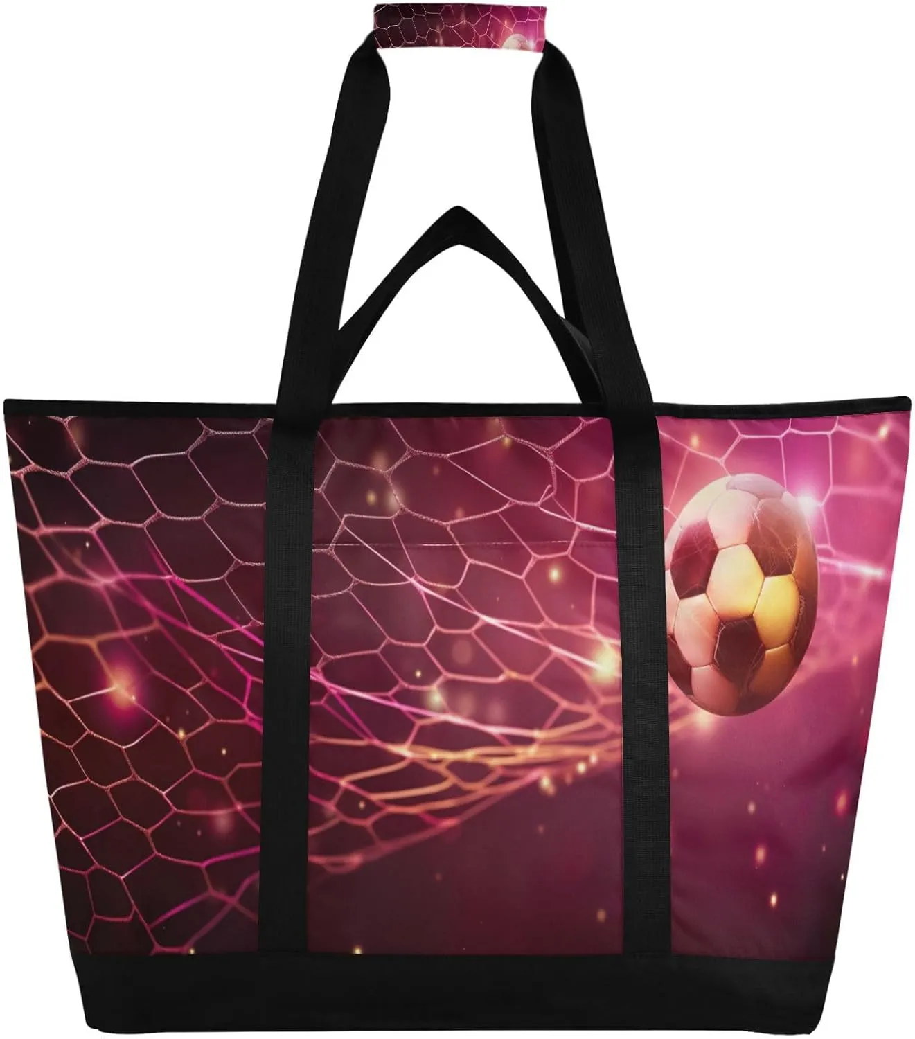 Soccer Ball Football Tote Bag for Women with Zipper Reusable Grocery Bags Foldable Insulated Cooler Bag Handbags Shopping Bags Totes for Groceries Beach Travel Picnic Work