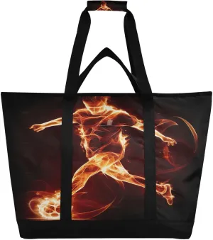 Soccer Football Tote Bag for Women with Zipper Reusable Grocery Bags Foldable Insulated Cooler Bag Handbags Totes Shopping Bags for Groceries Beach Travel Picnic Work
